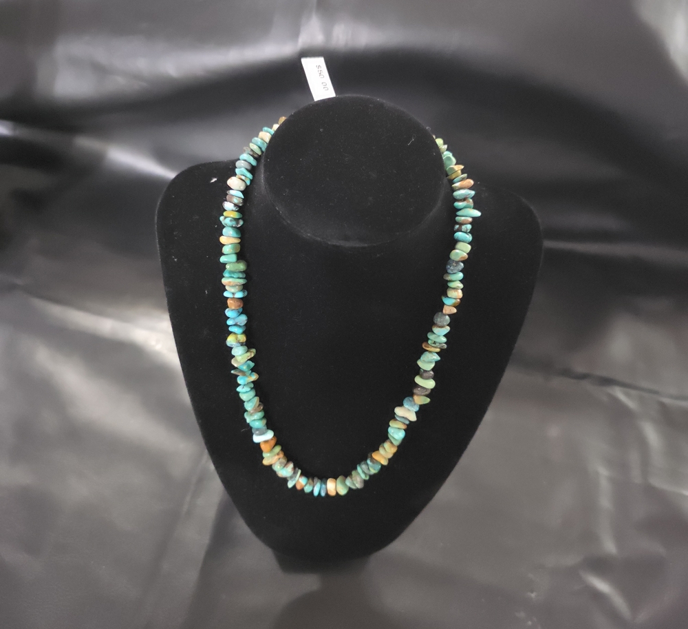 Turquoise and Green Chip Stone Necklace - Natural Teal Strand